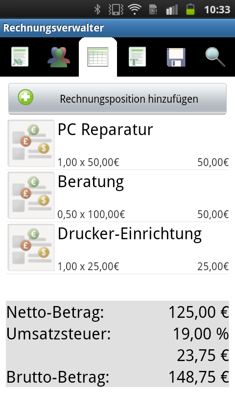 Android app – invoice items