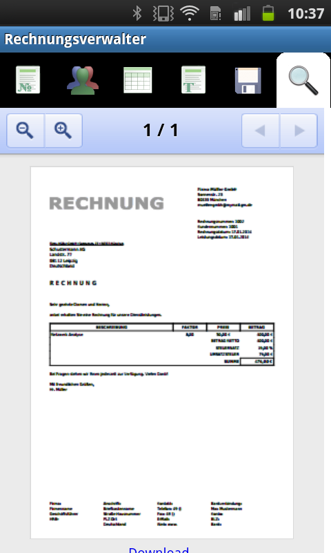Android app – print view