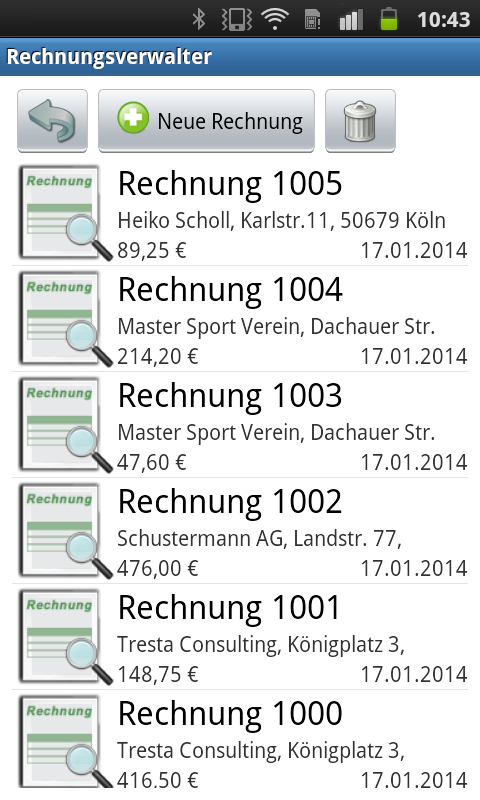 Android app – list of invoices