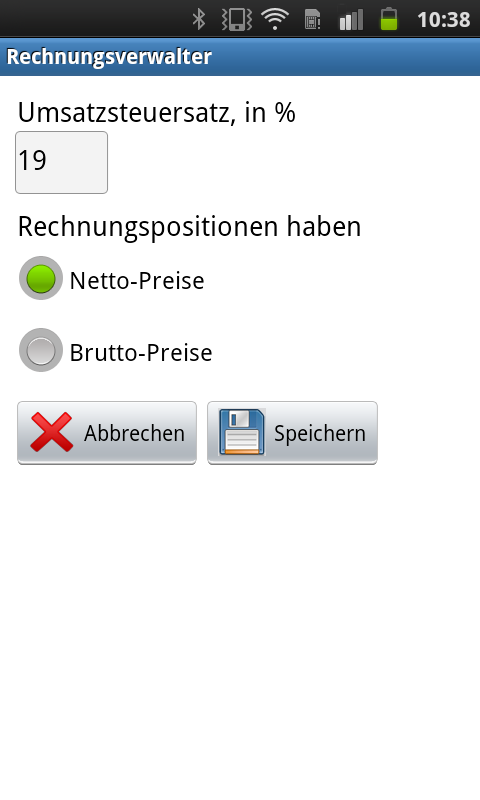 Android app – calculation settings