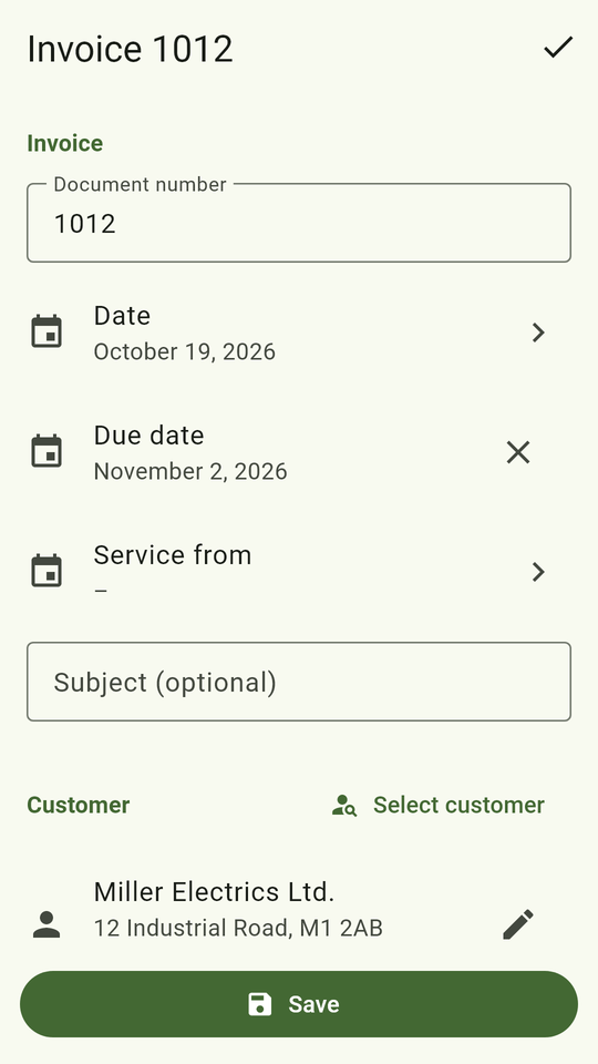 Invoice Creator for Android – edit invoice