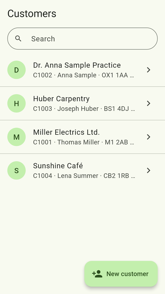 Invoice Creator for Android – customers
