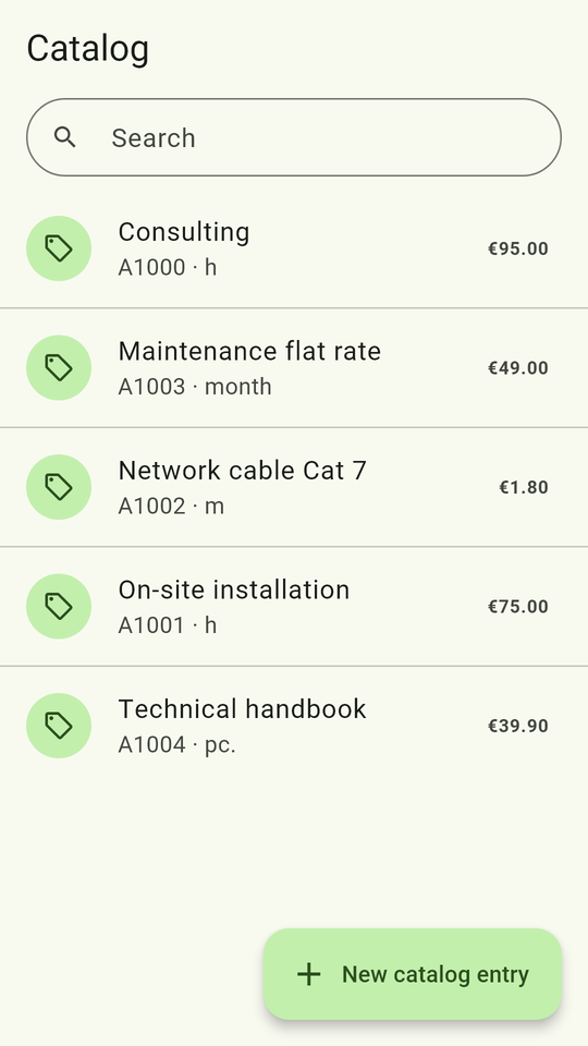 Invoice Creator for Android – catalog