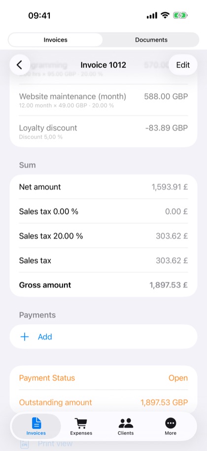 Invoice Manager for iPhone – invoice