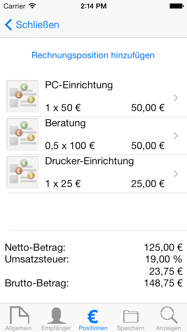 iPhone – invoice items