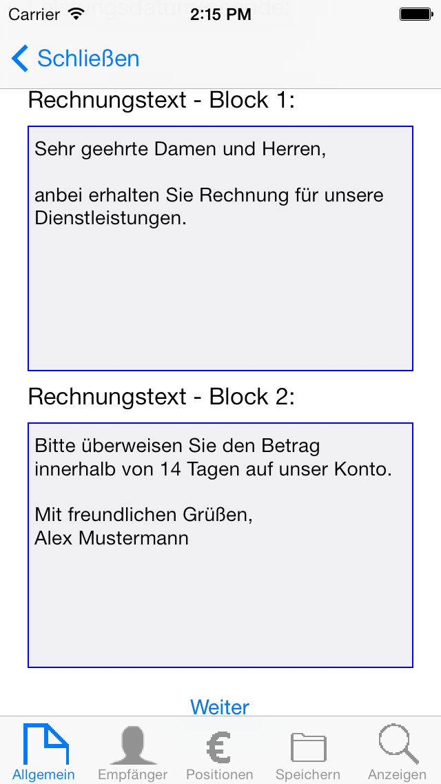iPhone – list of invoices