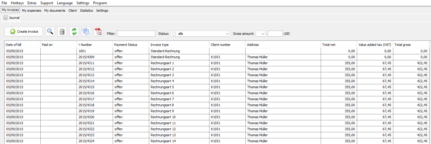 Imported invoices in the list My invoices